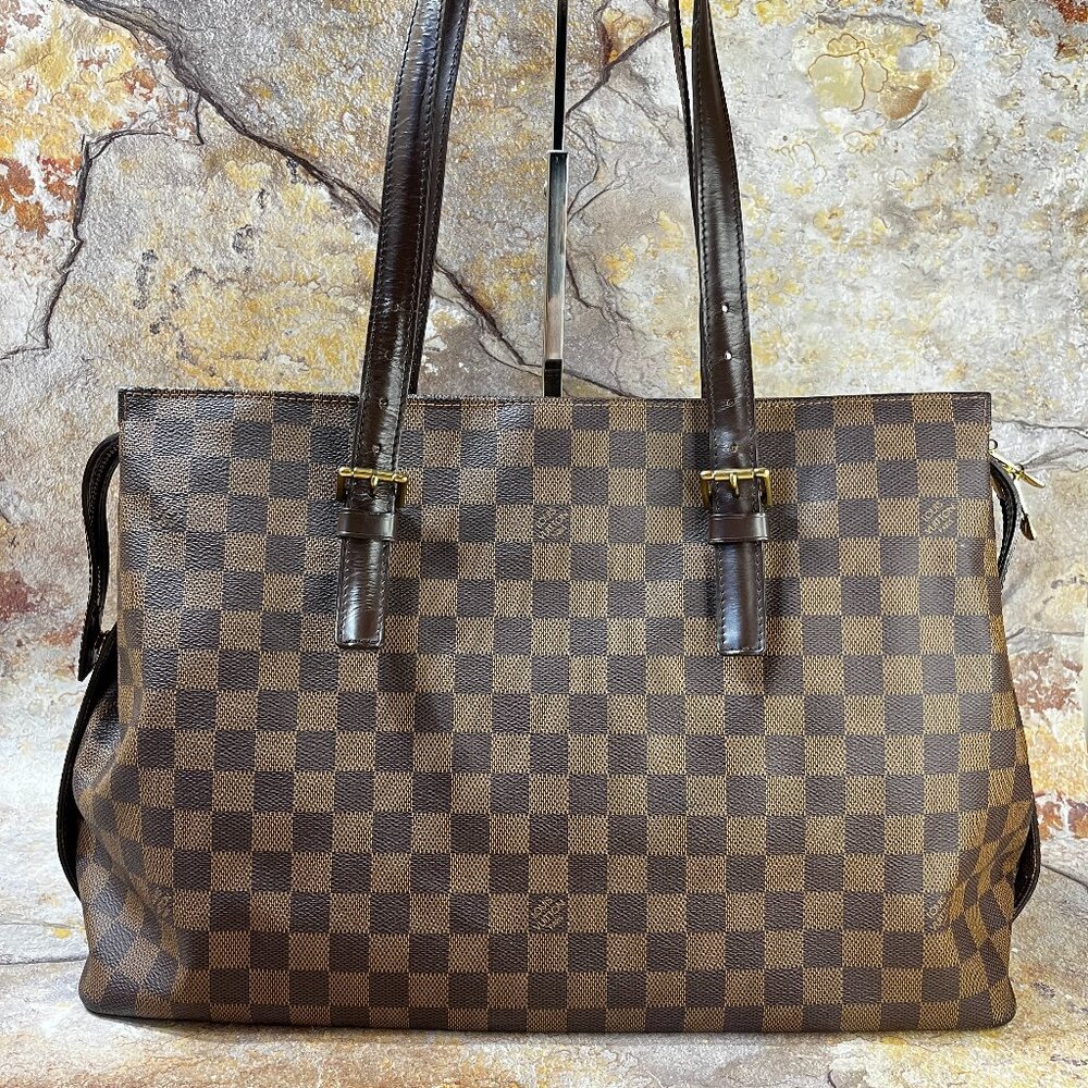 Louis Vuitton Chelsea Damier Ebene Tote Handbag Brown Canvas Shoulder Bag